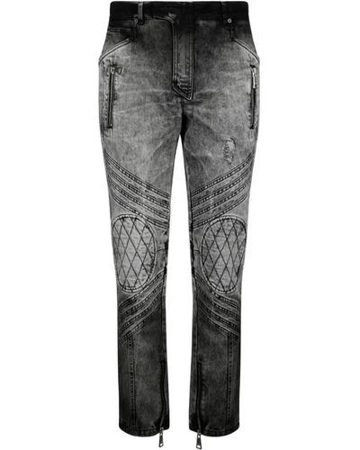 Balmain Dunkelgraue biker jeans mit ausgeschnittenen details