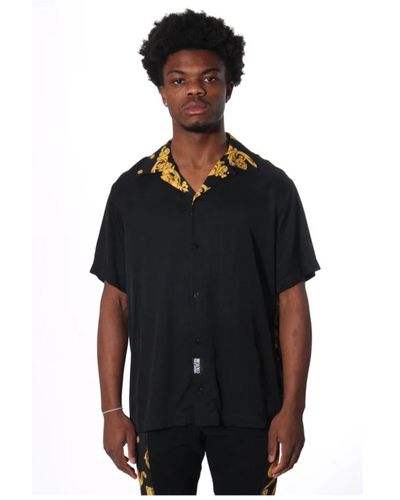 Versace Camicia con stampa barocca collo cubano - Nero