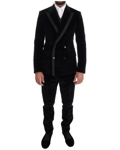 Dolce & Gabbana Schmaler Zweireihiger Anzug aus schwarzem Samt