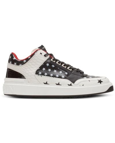 Balmain Sneakers b-court mid top in pelle con stampa stelle - Grigio