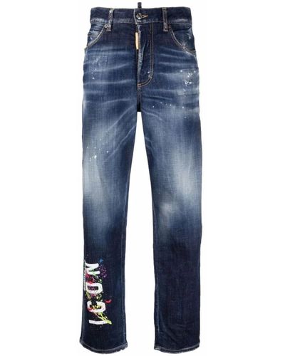 DSquared² Blaue wide splatter boston jeans