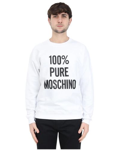 Moschino Reiner baumwollweißer pullover mit schwarzem logodruck
