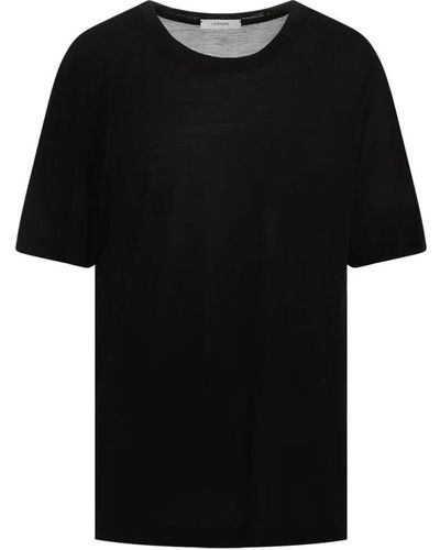 Lemaire Camiseta de seda negra con cuello redondo - Negro