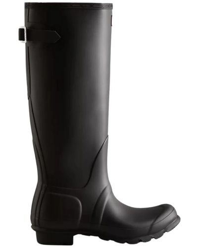 HUNTER Tall Back Adjustable Wellington Boots - Black