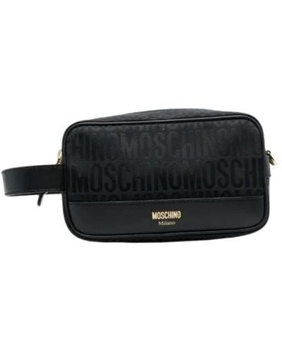 Moschino Beauty case in pelle con stampa logo - Nero