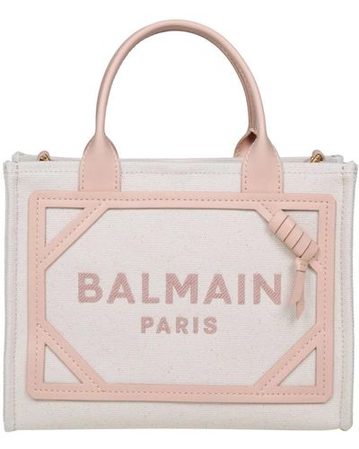 Balmain Canvas handtasche mit besticktem logo - Pink