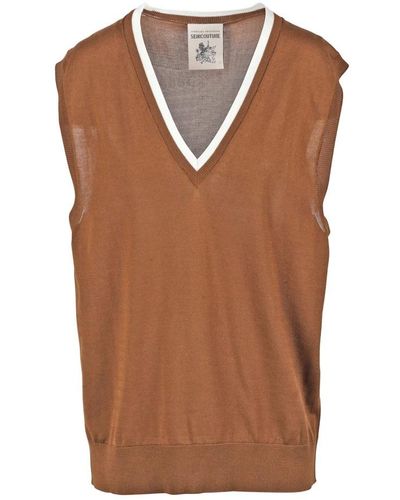 Semicouture V-Neck Knitwear - Brown