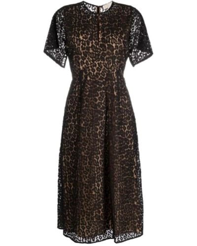 MICHAEL Michael Kors Cheetah Lace Midi Dress - Black