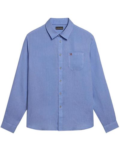 Napapijri Blaues leinen-casual-hemd