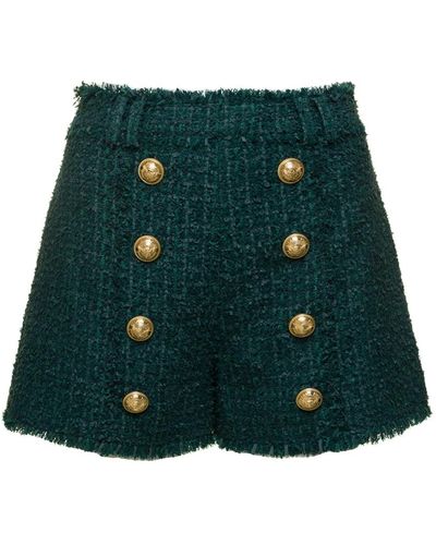 Balmain Shorts tweed verde de talle alto