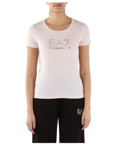 EA7 Baumwoll- und modal-t-shirt mit frontlogo - Weiß
