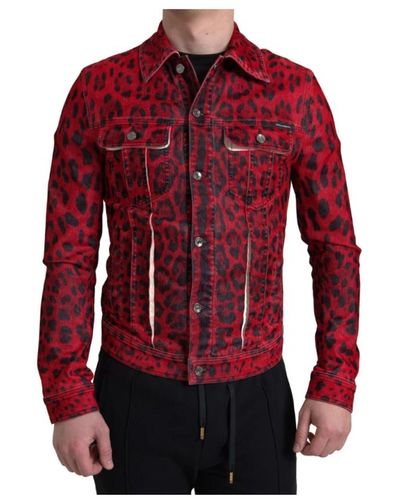 Dolce & Gabbana Rote leoparden denim jacke