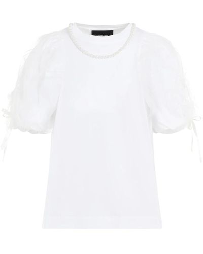 Simone Rocha T-shirt con pizzo e perline in bianco/perla