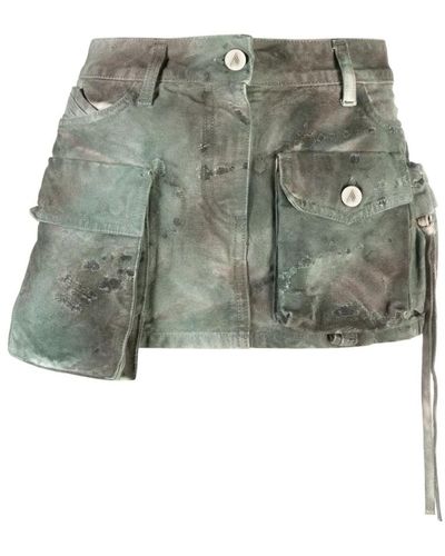 The Attico Falda de mezclilla desgastada con bordado de camuflaje - Verde
