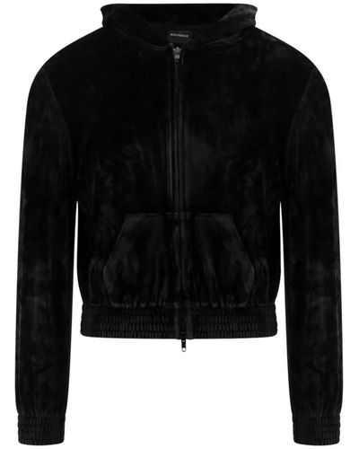 Balenciaga Samt zip sweatshirt mit strass detail - Schwarz