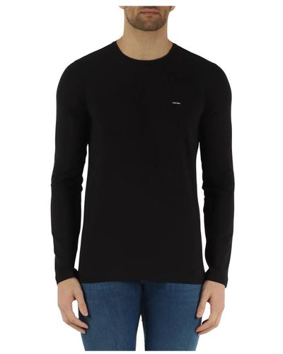 Calvin Klein Slim fit langarm t-shirt aus stretch-baumwolle - Schwarz