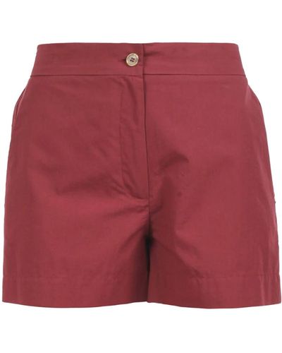 Ottod'Ame Shorts de algodón con cintura elástica y cierre de botón - Rojo