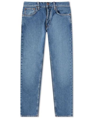 Nudie Jeans Jeans slim fit gamba dritta in denim organico - Blu