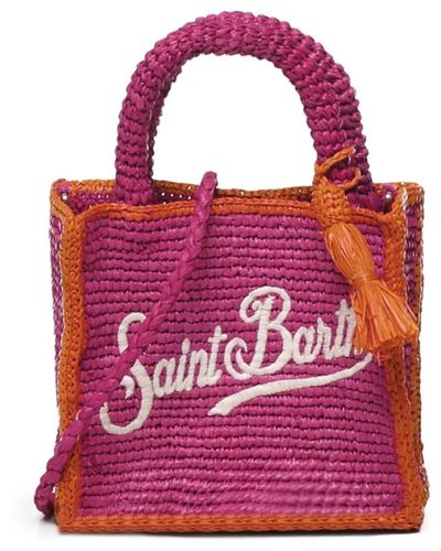 Mc2 Saint Barth Rafia-tasche mit griff und schultergurt - Pink