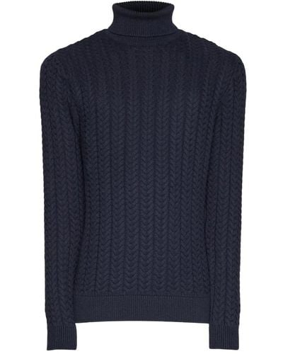 SELECTED Selected slhbrai ls strick-pullover mit zopfkabel und rollhals - Blau