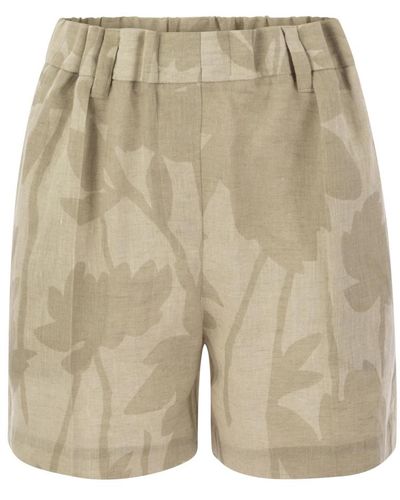 Brunello Cucinelli Shorts con cintura fruncida en ramage print - Neutro