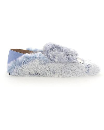 Sergio Rossi Slip On Shoes A77990 Rabbit Fur Metal Buckle Light Blue - White