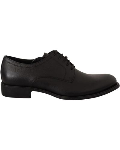 Dolce & Gabbana Black Leather Lace Up Mens Formal Derby Shoes - Schwarz