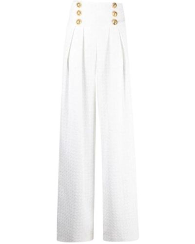 Balmain Pantaloni bianchi in tweed a vita alta e gamba larga - Bianco