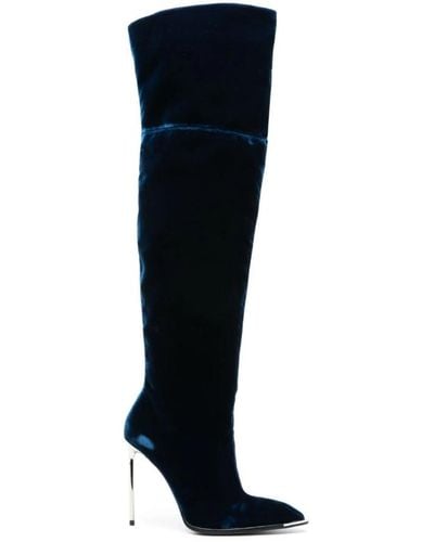 Bally Botas de terciopelo azul marino por encima de la rodilla - Negro