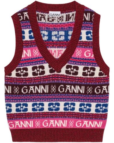 Ganni V-Neck Knitwear - Red