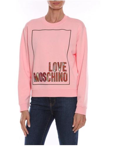 Love Moschino Baumwoll-sweatshirt mit geprägtem fluoreszierendem logo - Pink