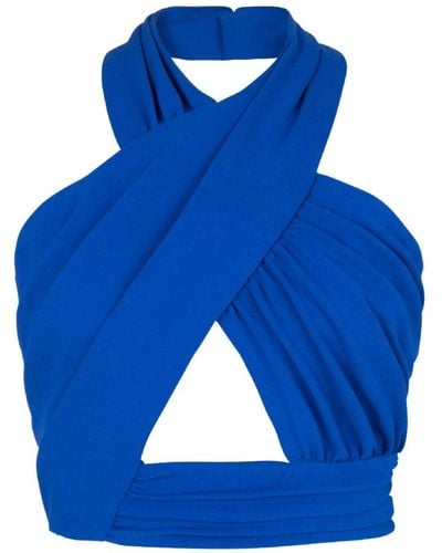 Balmain Crop top de jersey drapeado - Azul