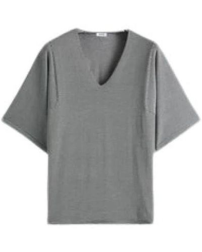 Aspesi Camiseta a rayas con cuello en v - Gris