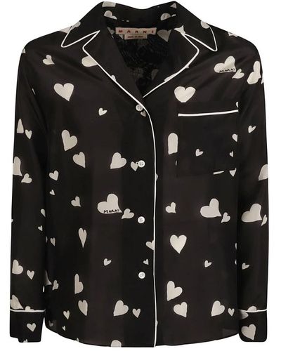 Marni Camisa de seda con logo de corazón - Negro