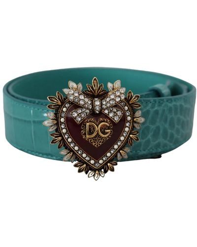 Dolce & Gabbana Cintura in pelle blu con fibbia a cuore dorata - Verde