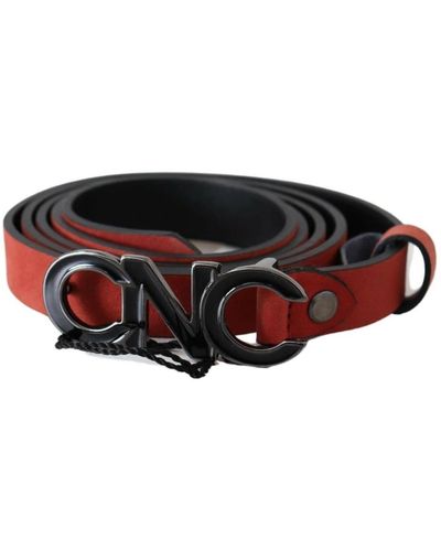 CoSTUME NATIONAL Cintura in pelle rossa con fibbia logo - Nero
