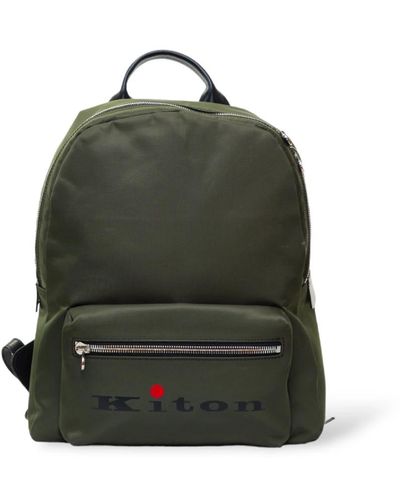 Kiton Bestickter canvas-rucksack mit vordertasche - Grün