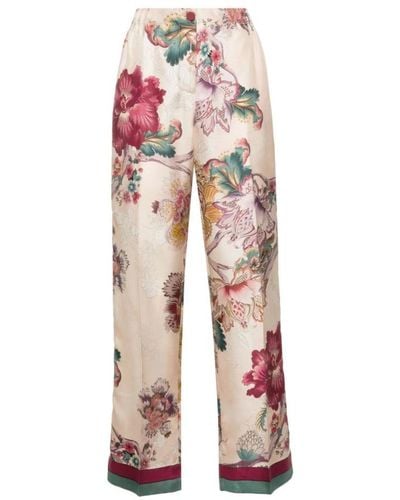 F.R.S For Restless Sleepers Pantalones de seda estampados florales - Rosa