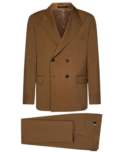 Low Brand Suits > suit sets > double breasted suits - Marron