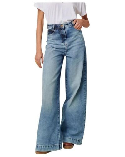 Sessun Jeans a vita alta con gamba larga - Blu