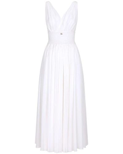 Dolce & Gabbana Weiße seiden v-ausschnitt kleid