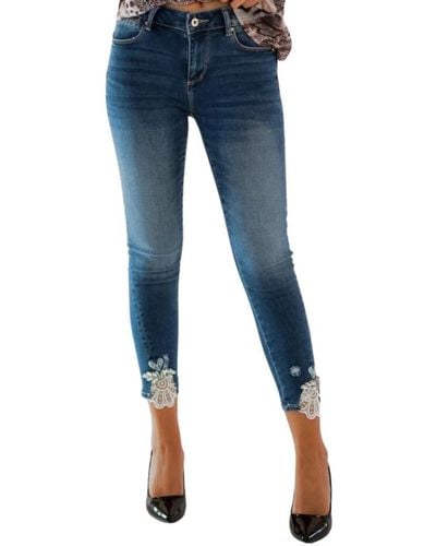 Fracomina Skinny jeans mit push-up effekt und spitzenapplikationen - Blau