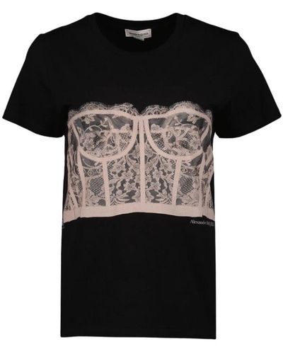 Alexander McQueen Bedrucktes korsett t-shirt - Schwarz