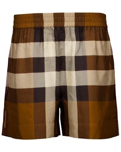 Burberry Pantalones cortos de seda a cuadros vintage - Marrón