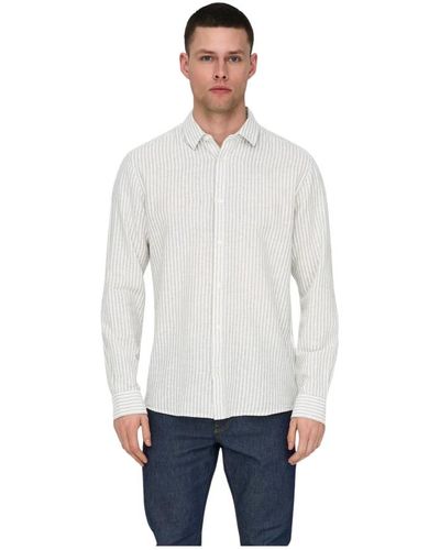 Only & Sons Camicia in lino a righe caiden - Bianco