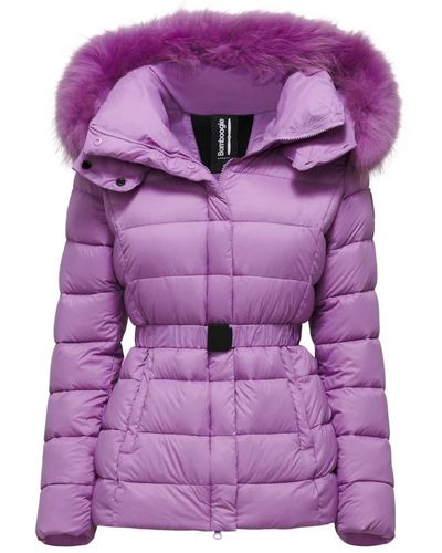 Bomboogie Short down jacket in recycled nylon with fur hood - Morado
