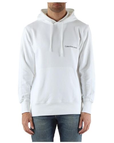 Calvin Klein Baumwollkapuzenpullover mit logodruck - Weiß
