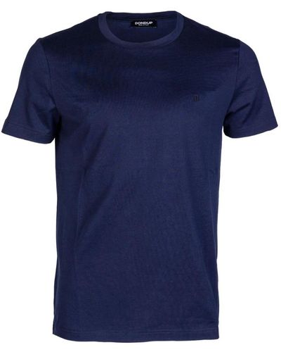 Dondup T-shirt girocollo con logo frontale applicato. vestibilità regolare.made in italy. - Blu