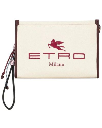 Etro Logo-detail zipped clutch bag - Rose