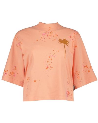 Palm Angels Bemaltes t-shirt mit 3/4 ärmeln - Orange